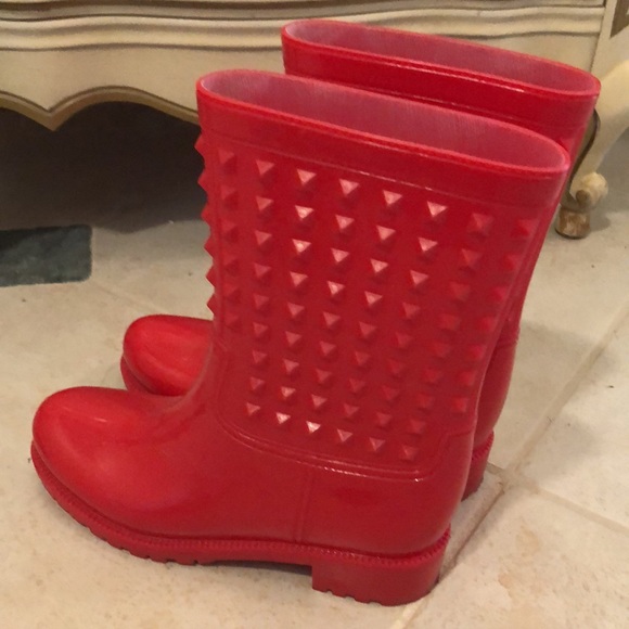 ❤️Soho Funky Red on Red Detail Rubber Plastic Rugged bottom galoshes Boots - Picture 3 of 13